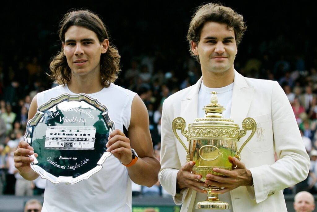 Roger Federer and Rafael Nadal in 2006 Wimbledon Final